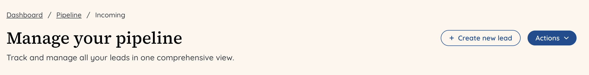 Pipeline overview create new lead