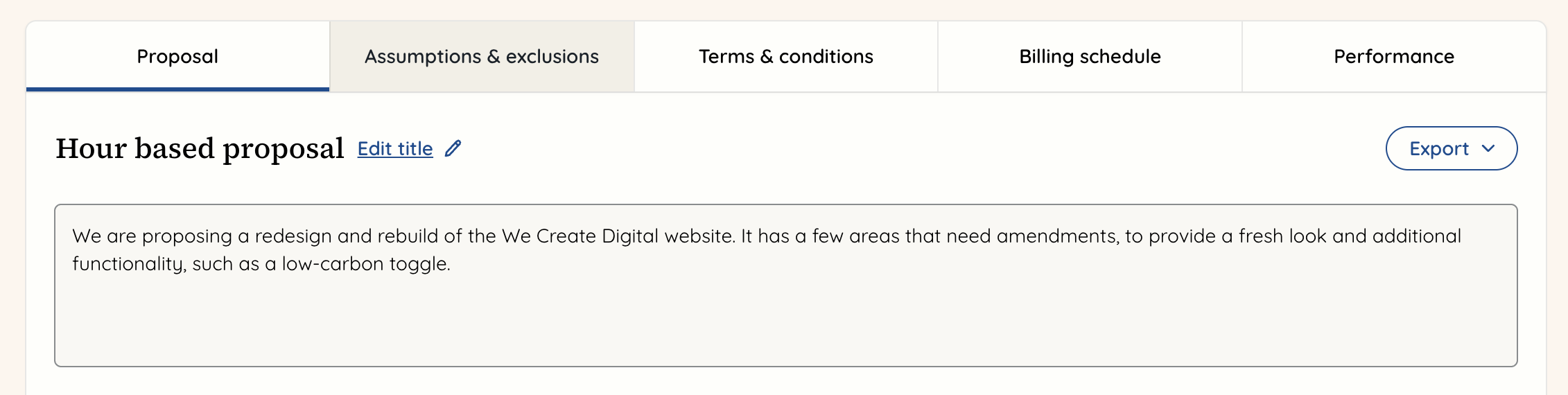 Project proposal assumptions and exclusions