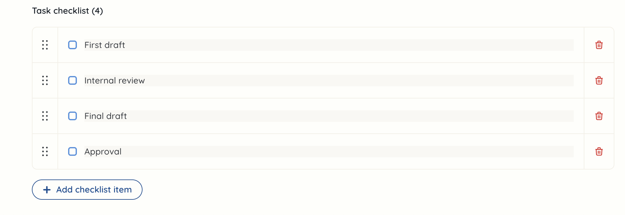 project line item checklist