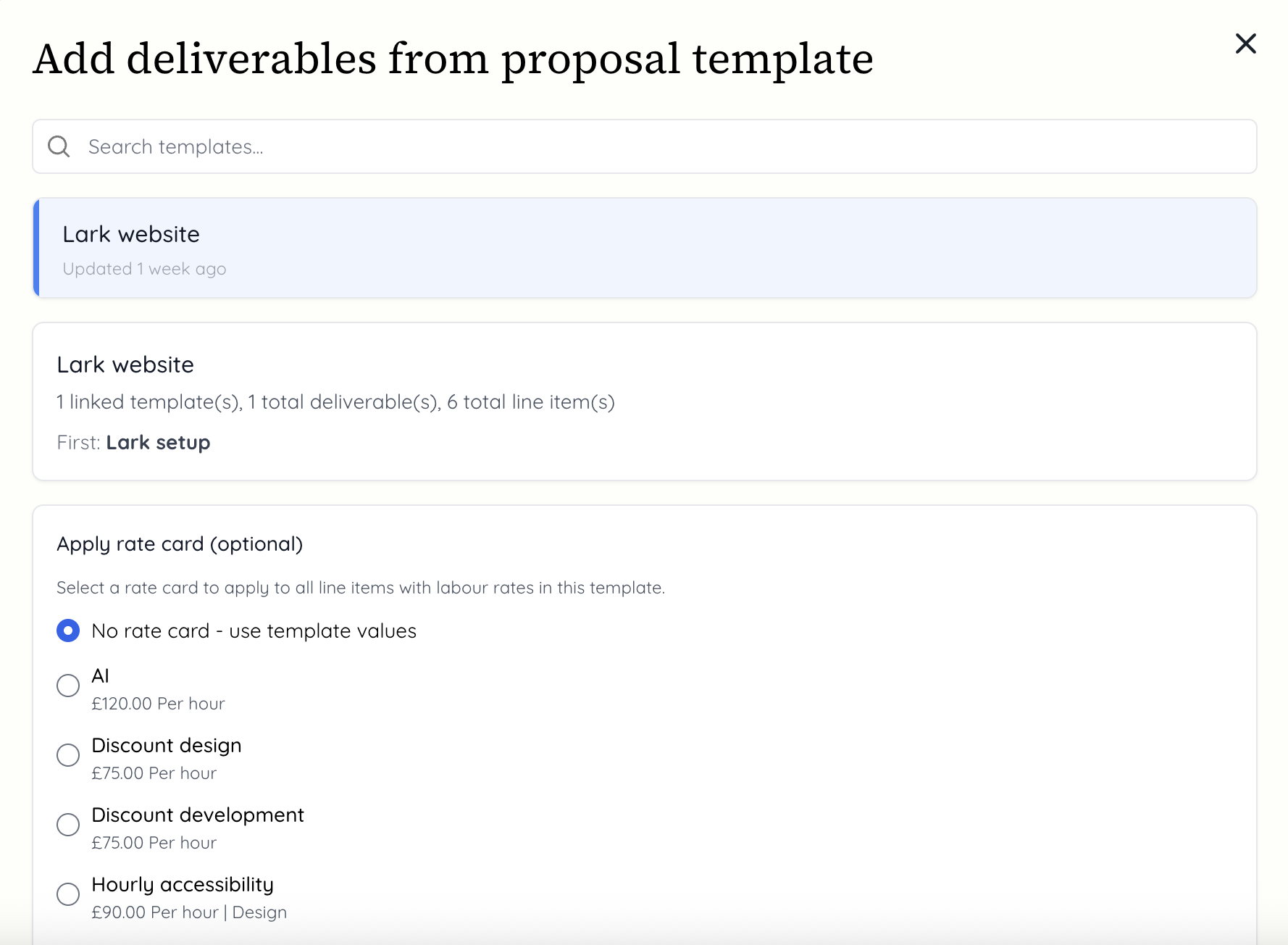 project proposal from template selection
