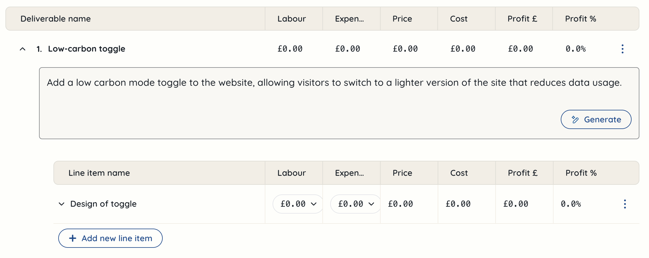 project deliverable details