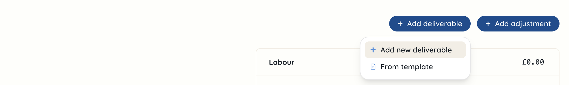project add deliverable button