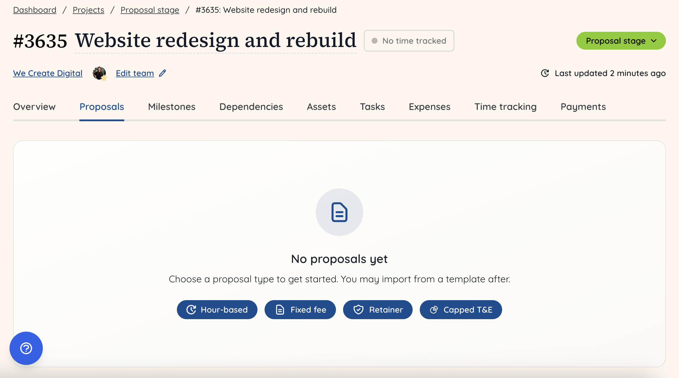 project proposals tab
