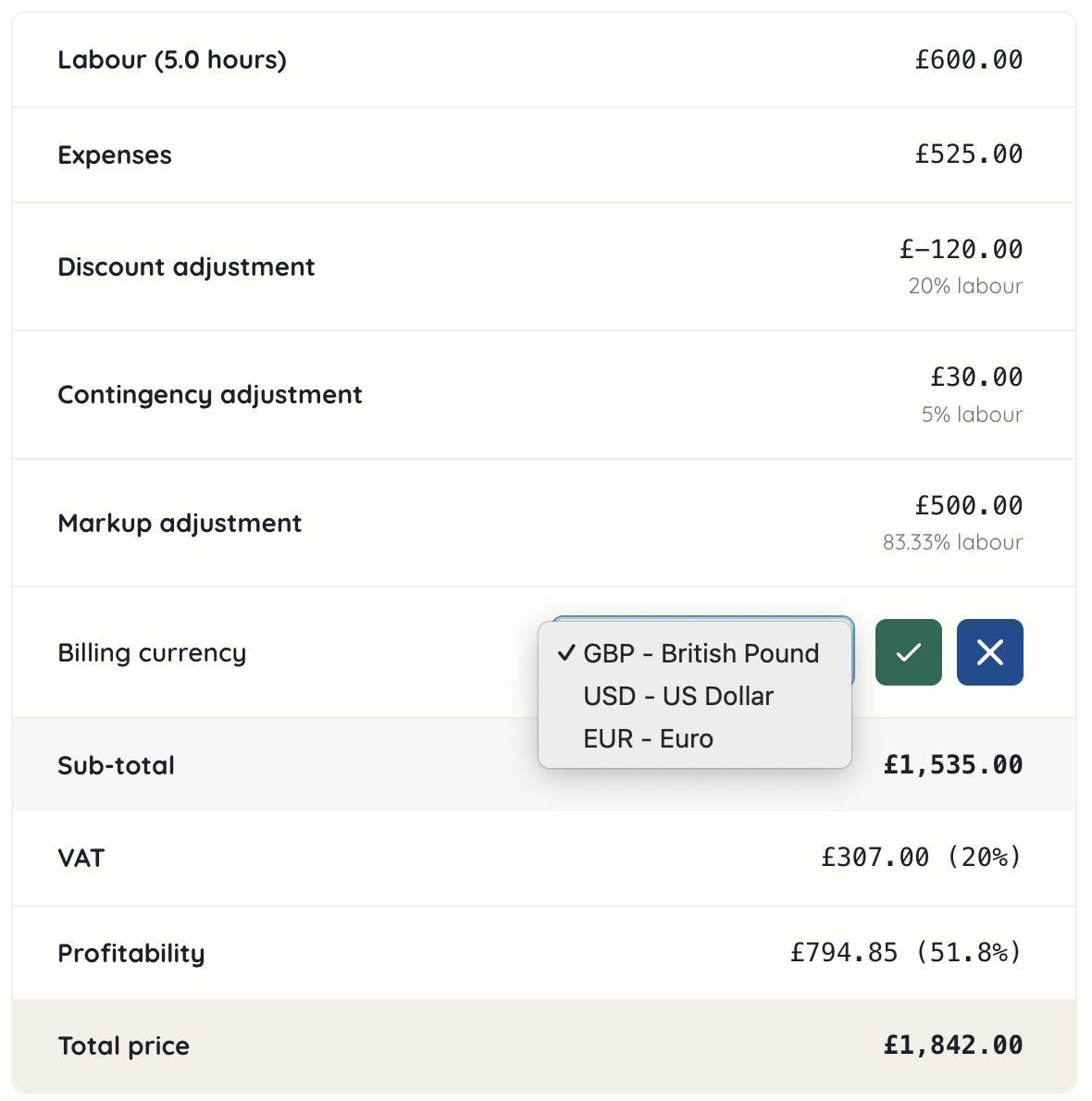 Project proposal billing currency