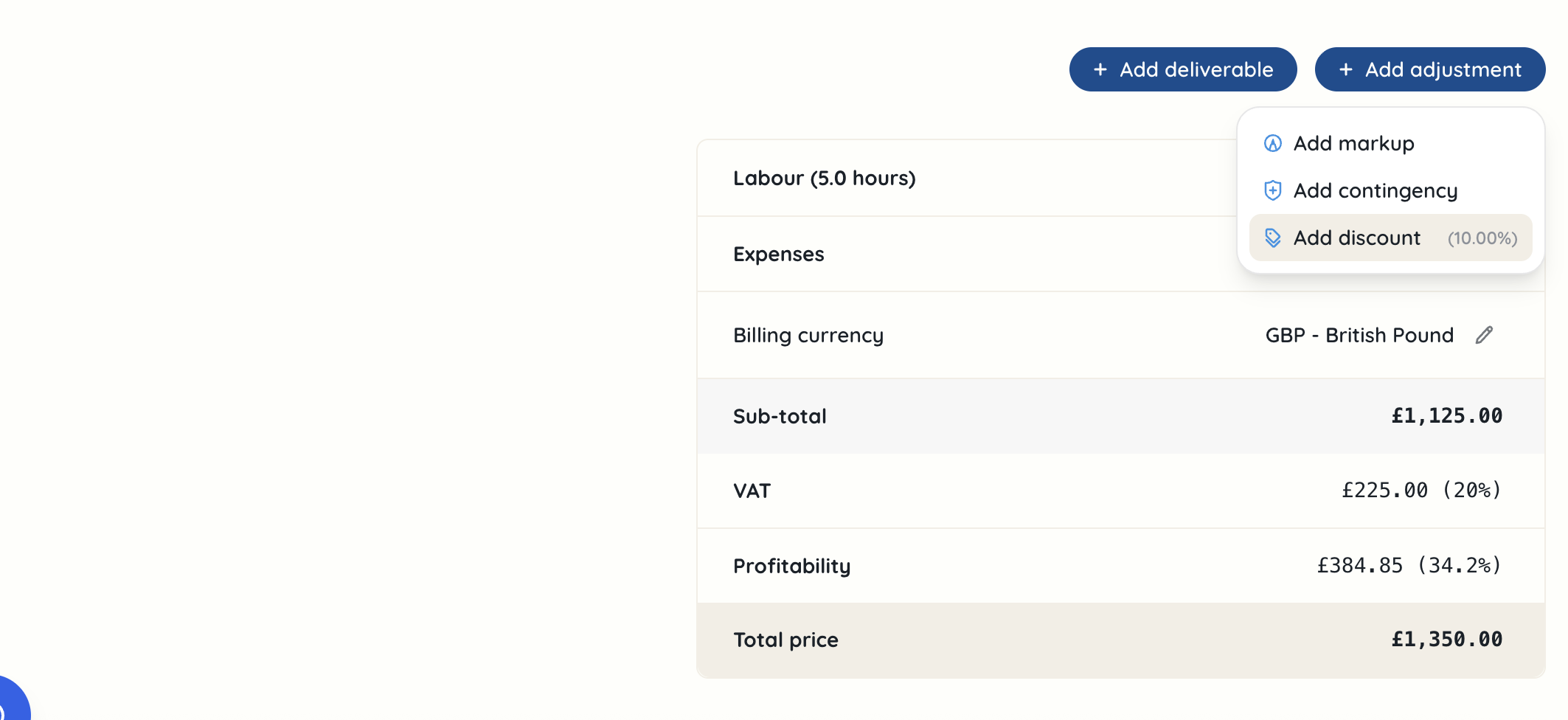 Project add adjustment