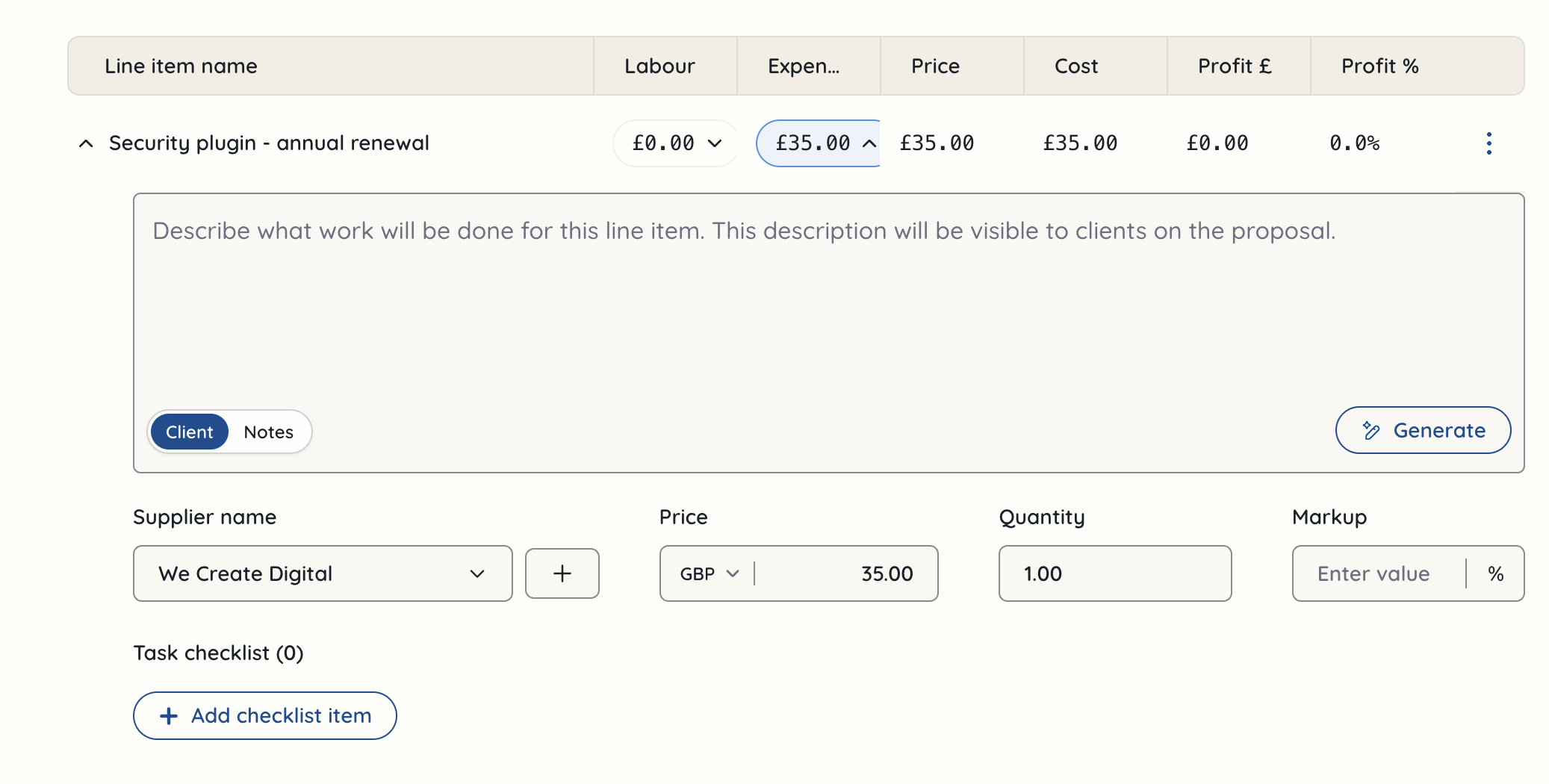 Project line item expenses