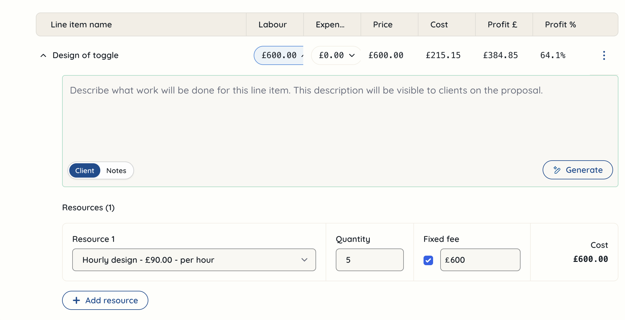 project line item figures