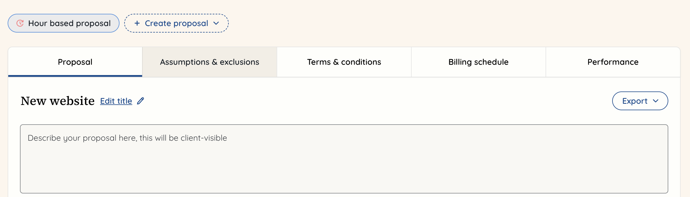 Adding a template for assumptions and exclusions into a proposal