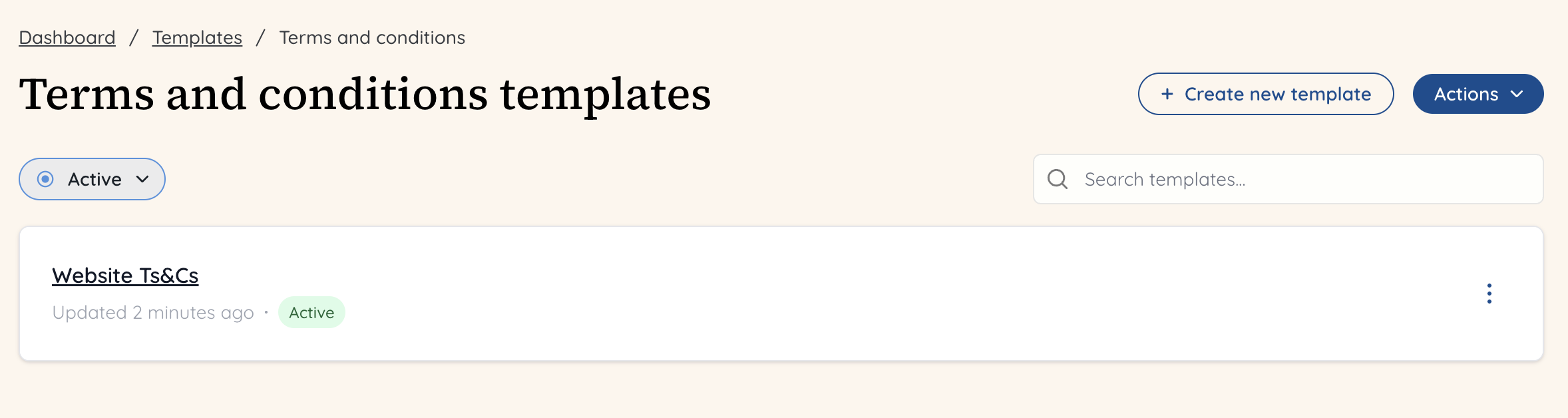 Terms and conditions template in place