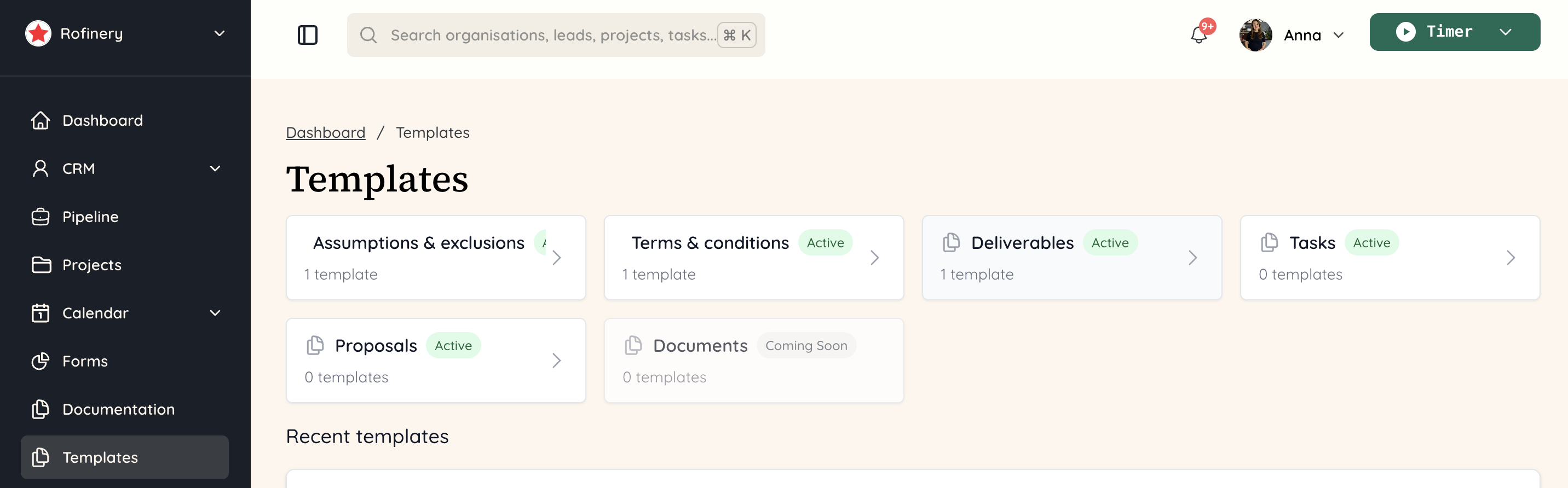 Templates deliverables tab