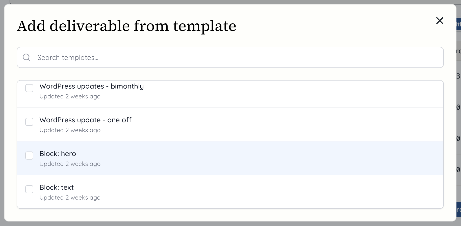 See deliverable template selection