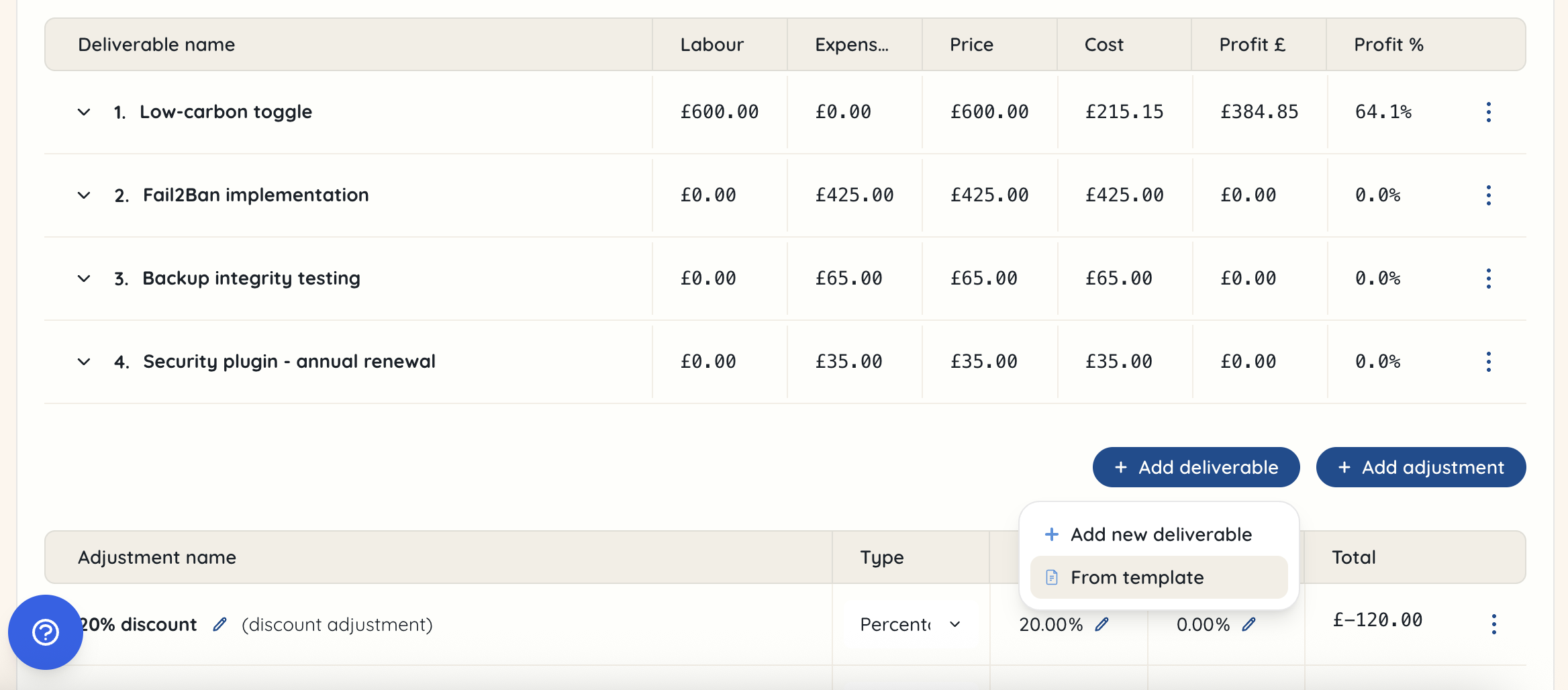 Add deliverable template into a proposal
