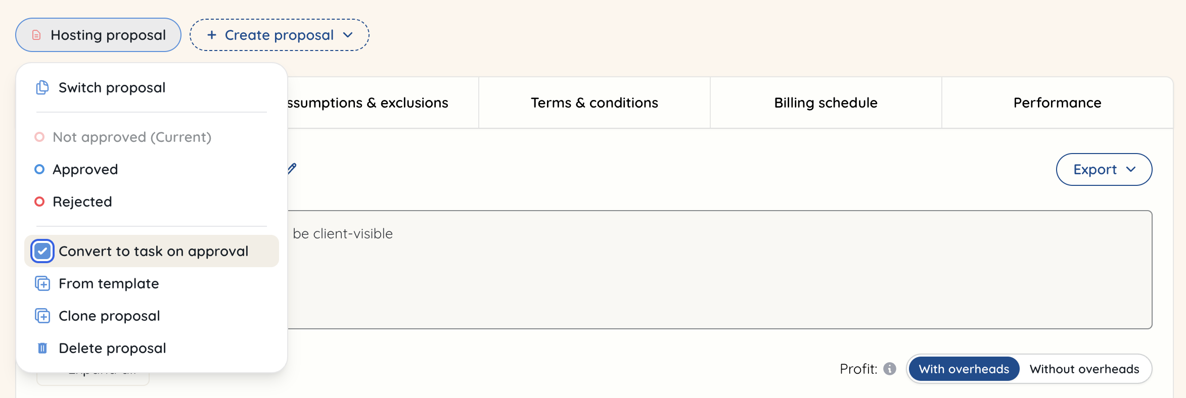 Automatically convert deliverables to tasks when proposal is approved