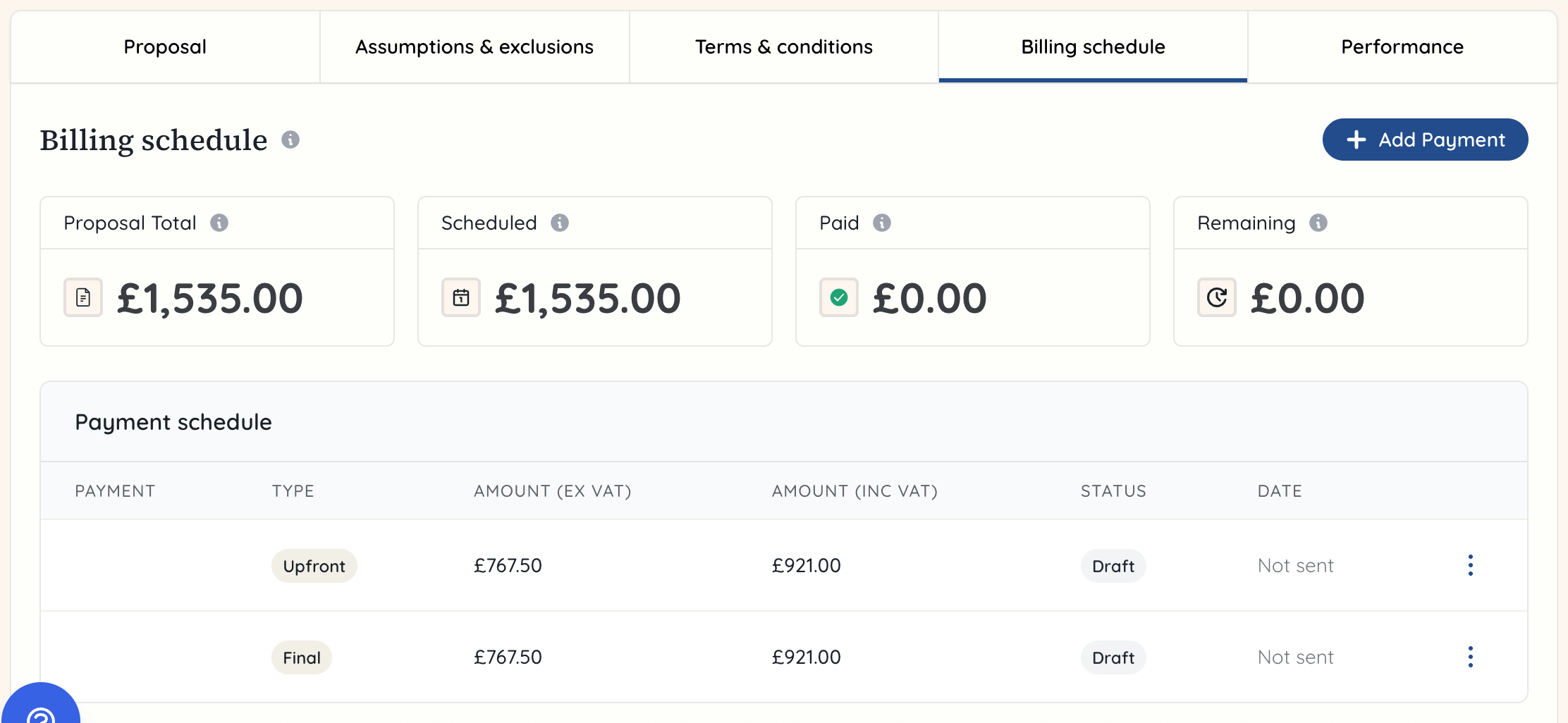Project proposal payments