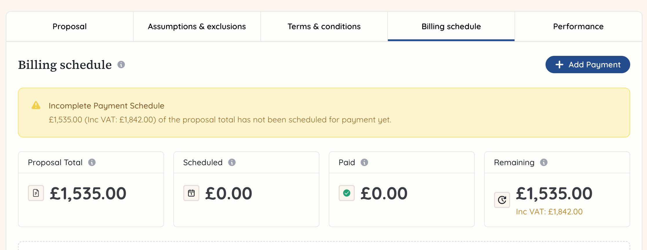 Project proposal billing schedule