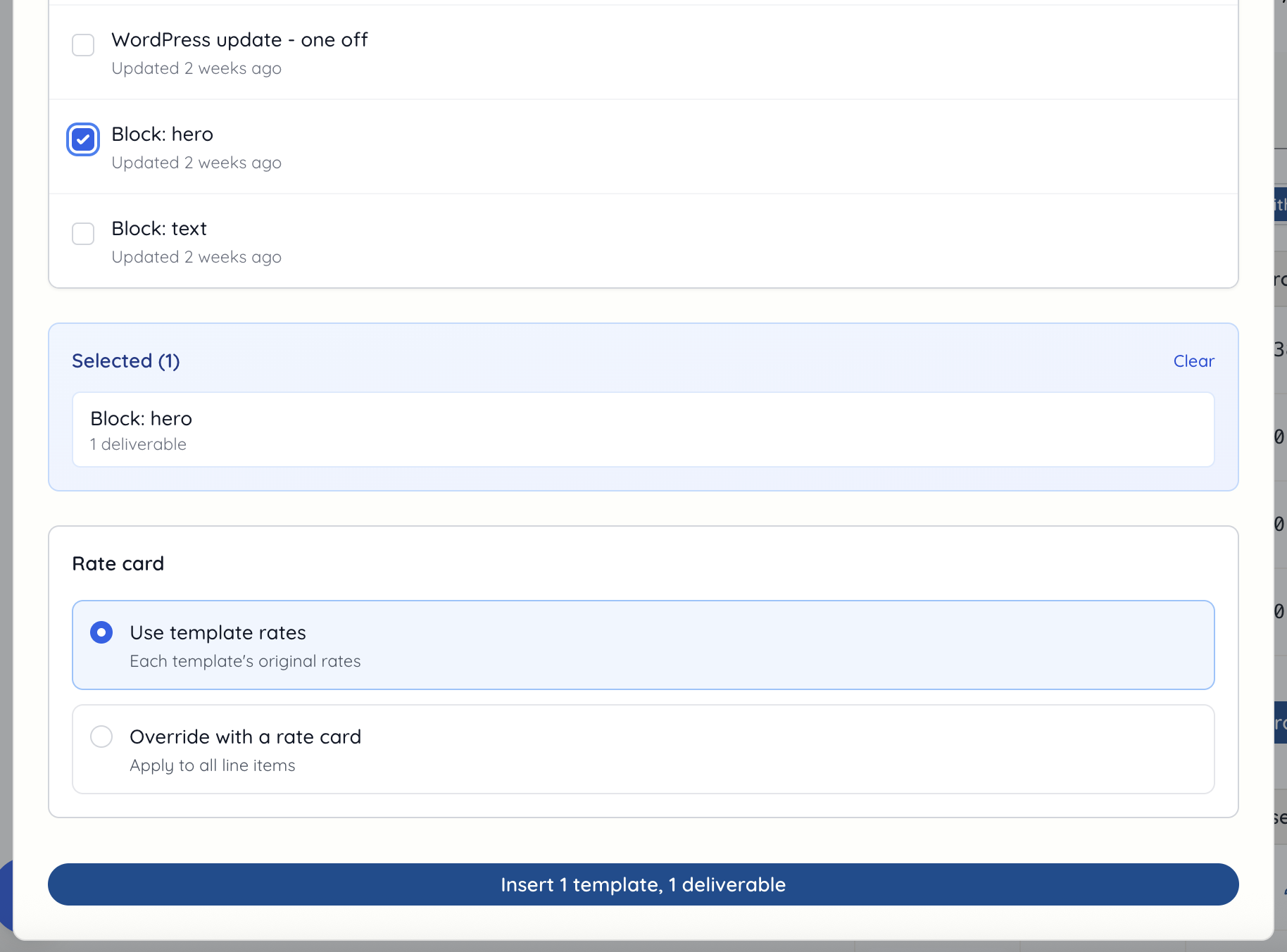 Insert deliverable template into proposal 