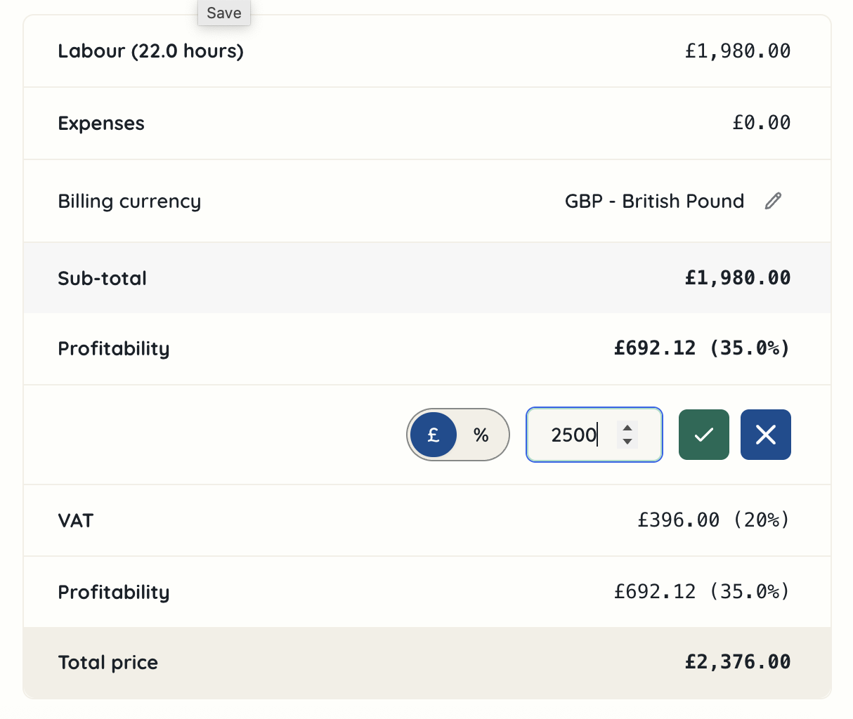 Project proposal set fixed fee