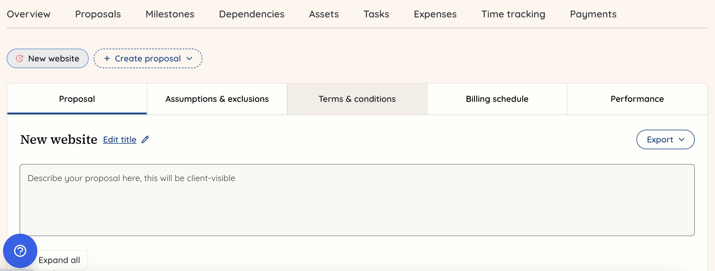 Proposal terms and conditions section