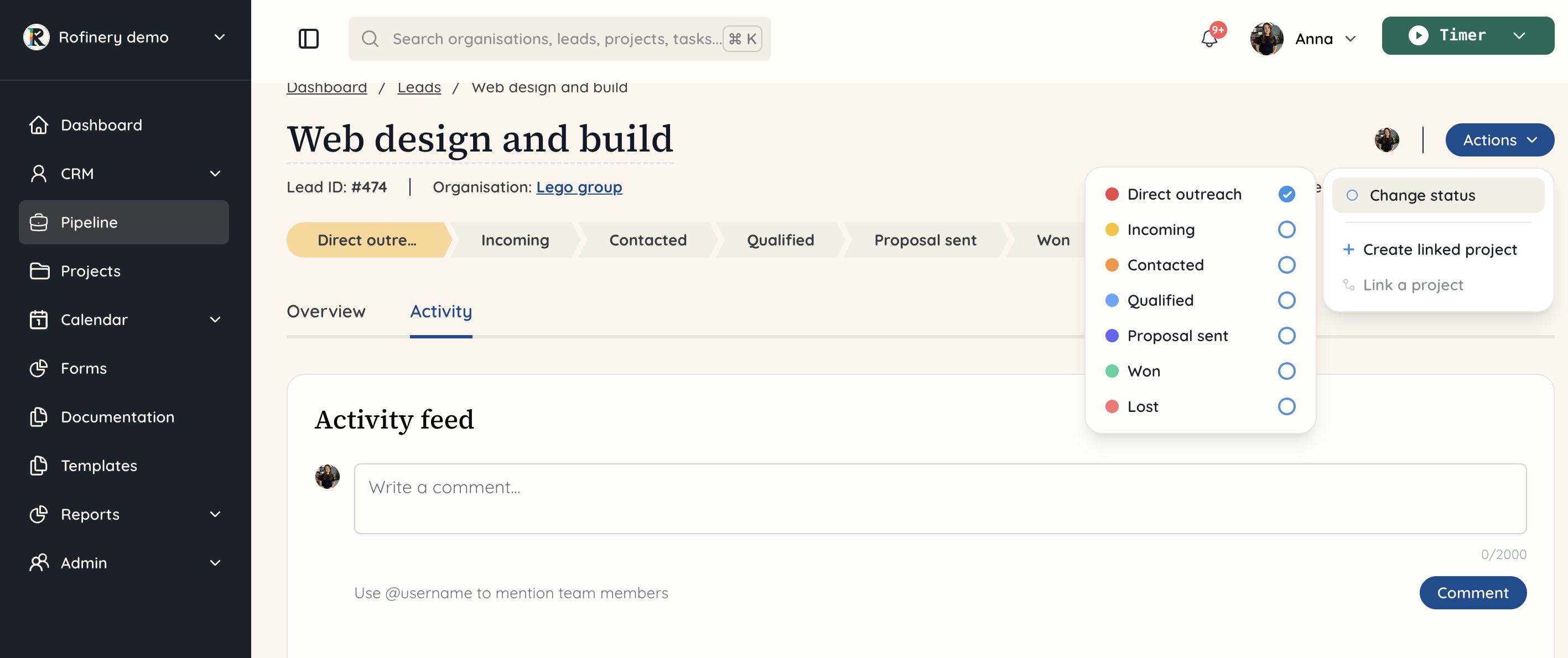 pipeline lead change status