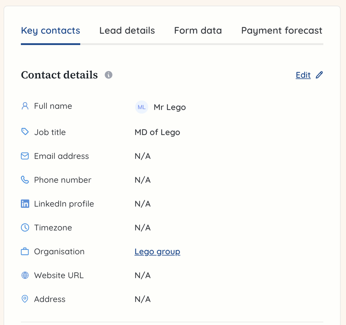 Pipeline lead overview key contacts