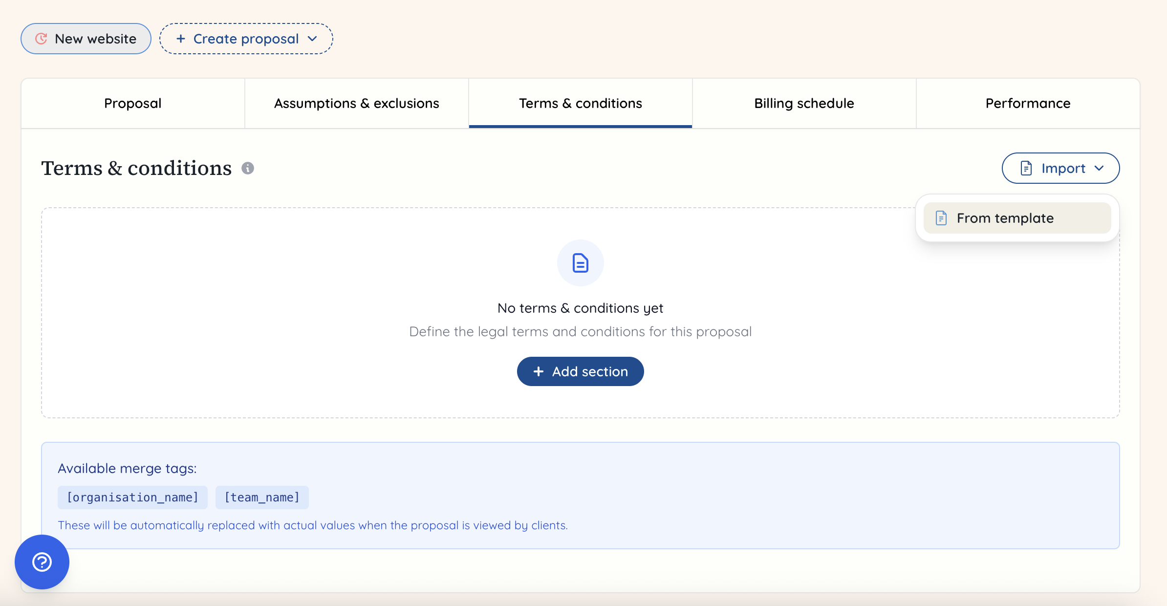 import terms and conditions template