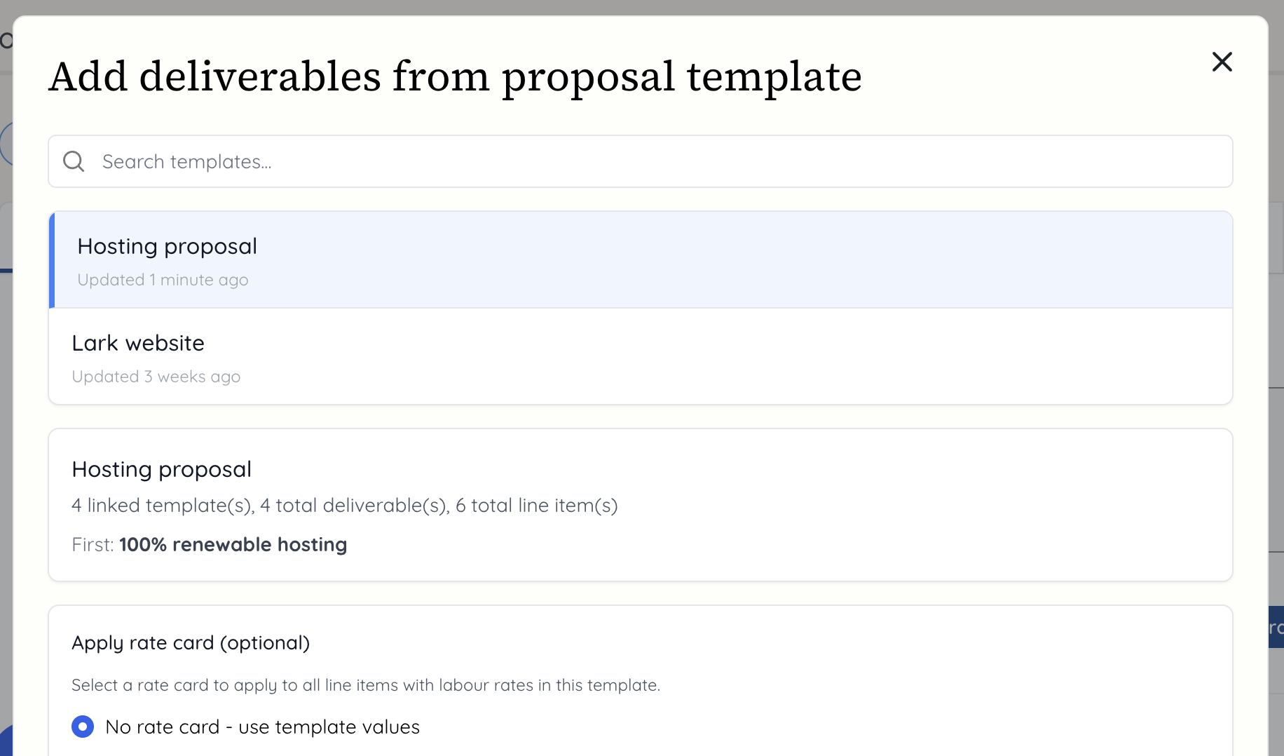 Review template in a proposal