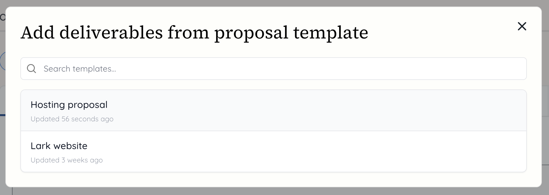 Pick a template to import into a proposal